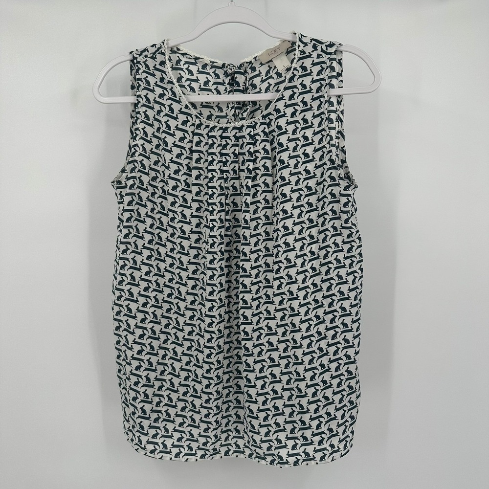 Womens Whimsical Cottagecore Rabbit Print Top Size S Preppy Eclectic Indie